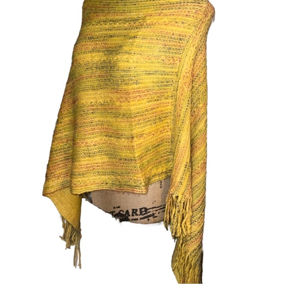 LAST- Mustard Yelliw & Multi Theeaded Fringe Pull Over Poncho - Picture 9 of 10
